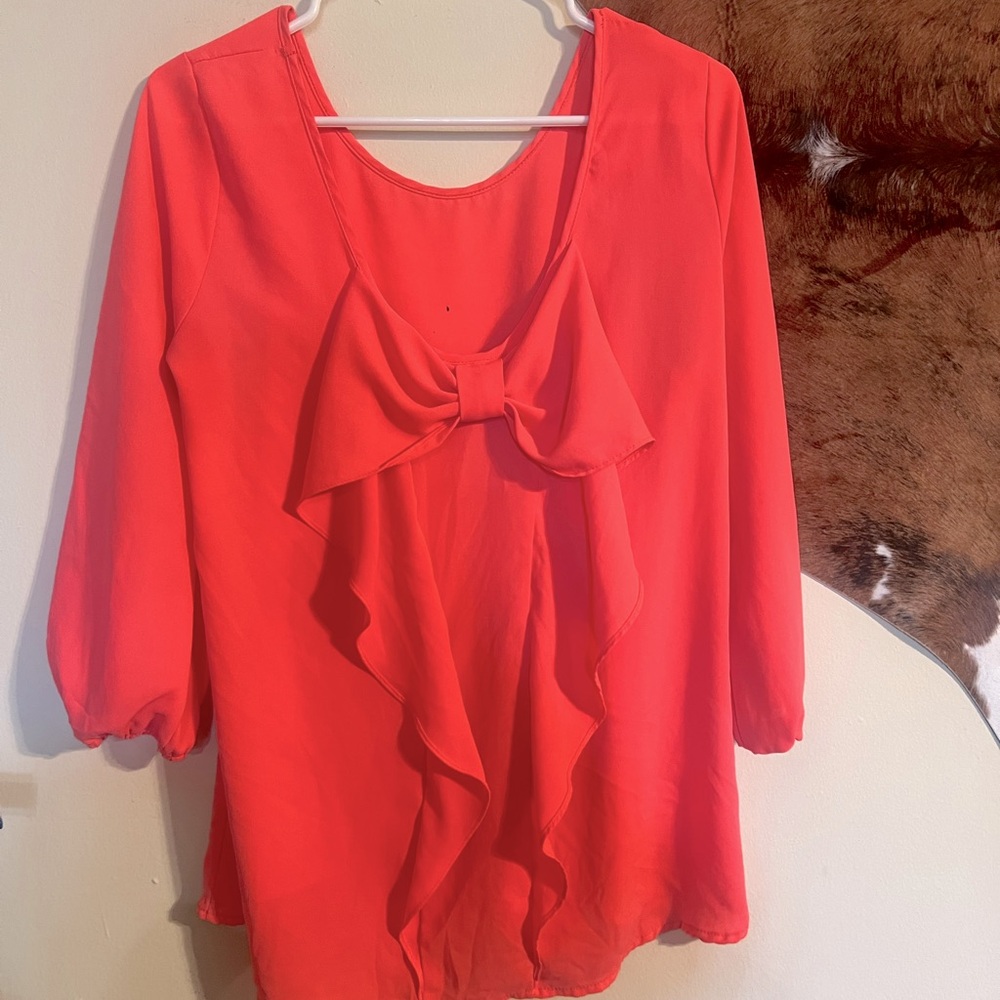 Womens sheer bow blouse